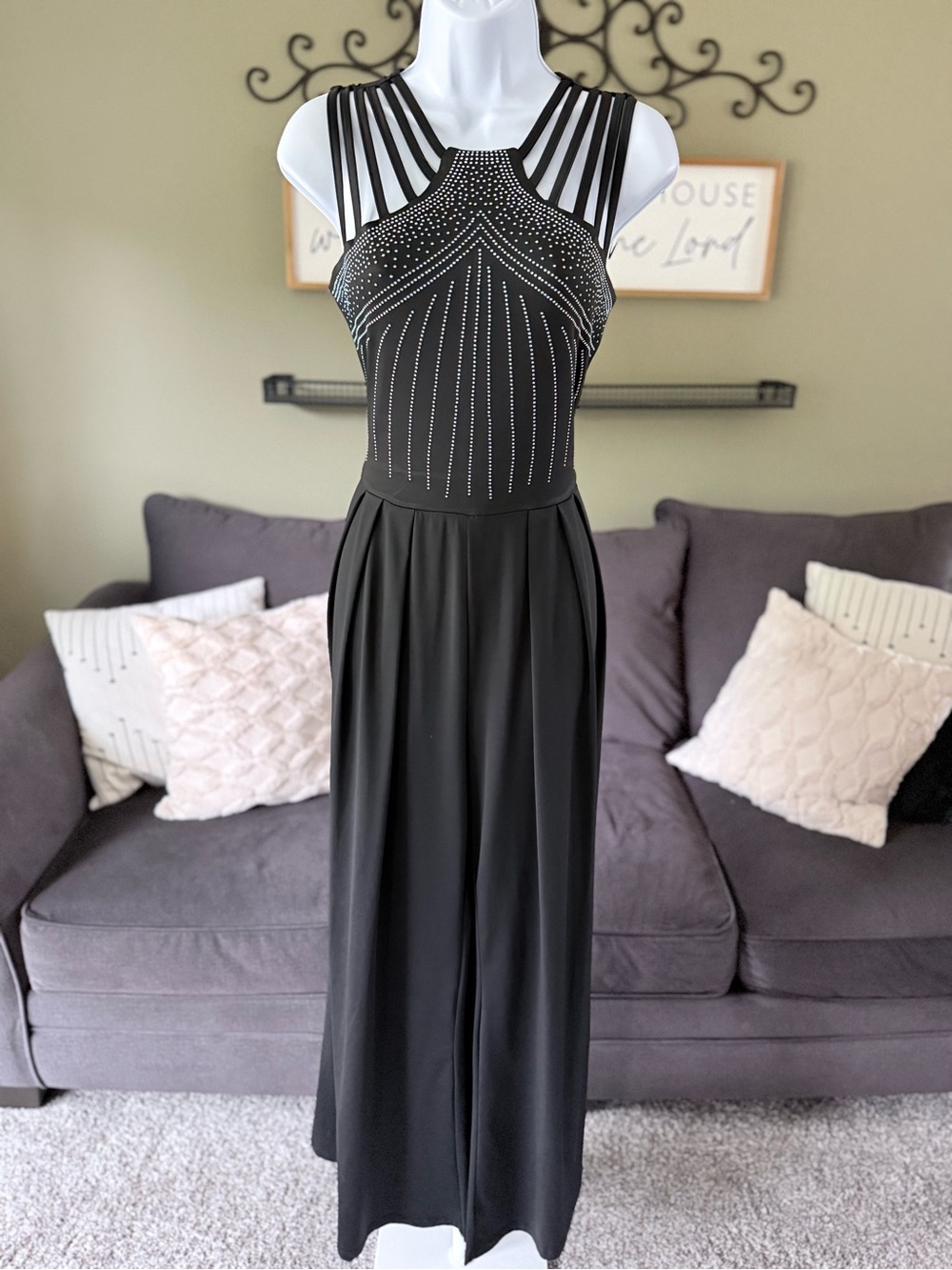 CBR Black Rhinestone-Embellished Strappy Top